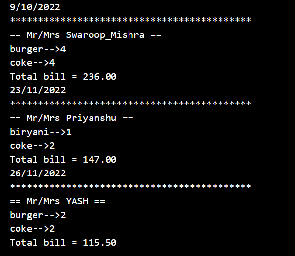 Restaurant Billing